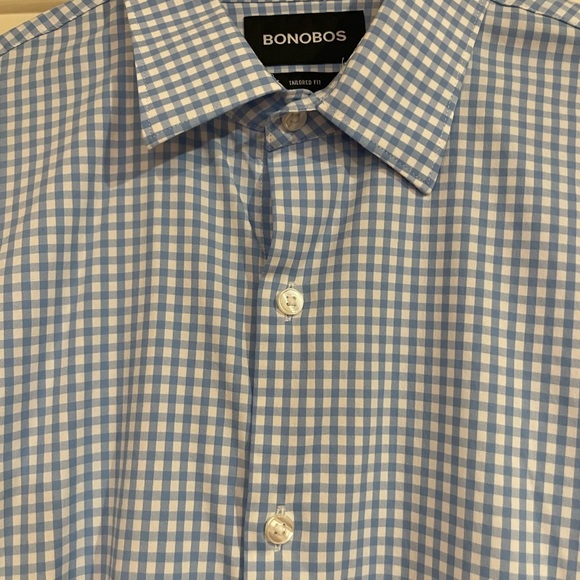 Bonobos Light Blue Checkered Men's Shirt Tailored Fit - Picture 3 of 6